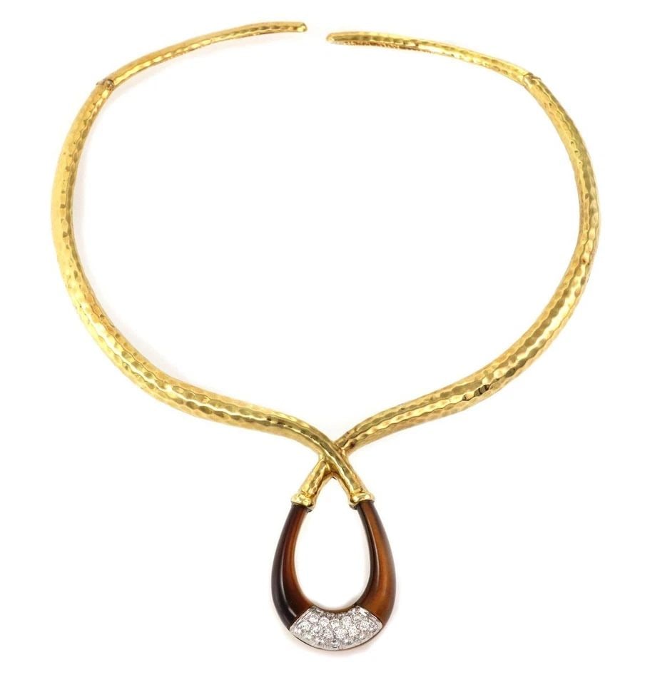 R.STONE 1.00CT DIAMOND TIGER'S EYE 18K GOLD CHOKER NECKLACE LIQUIDATION: R.STONE 1.00CT DIAMOND TIGER'S EYE 18K GOLD CHOKER NECKLACE R.Stone 1.00ct Diamond Tiger's Eye 18k Gold Choker Necklace Description This is a beautiful designer choker necklace by R. Stone, it is craf