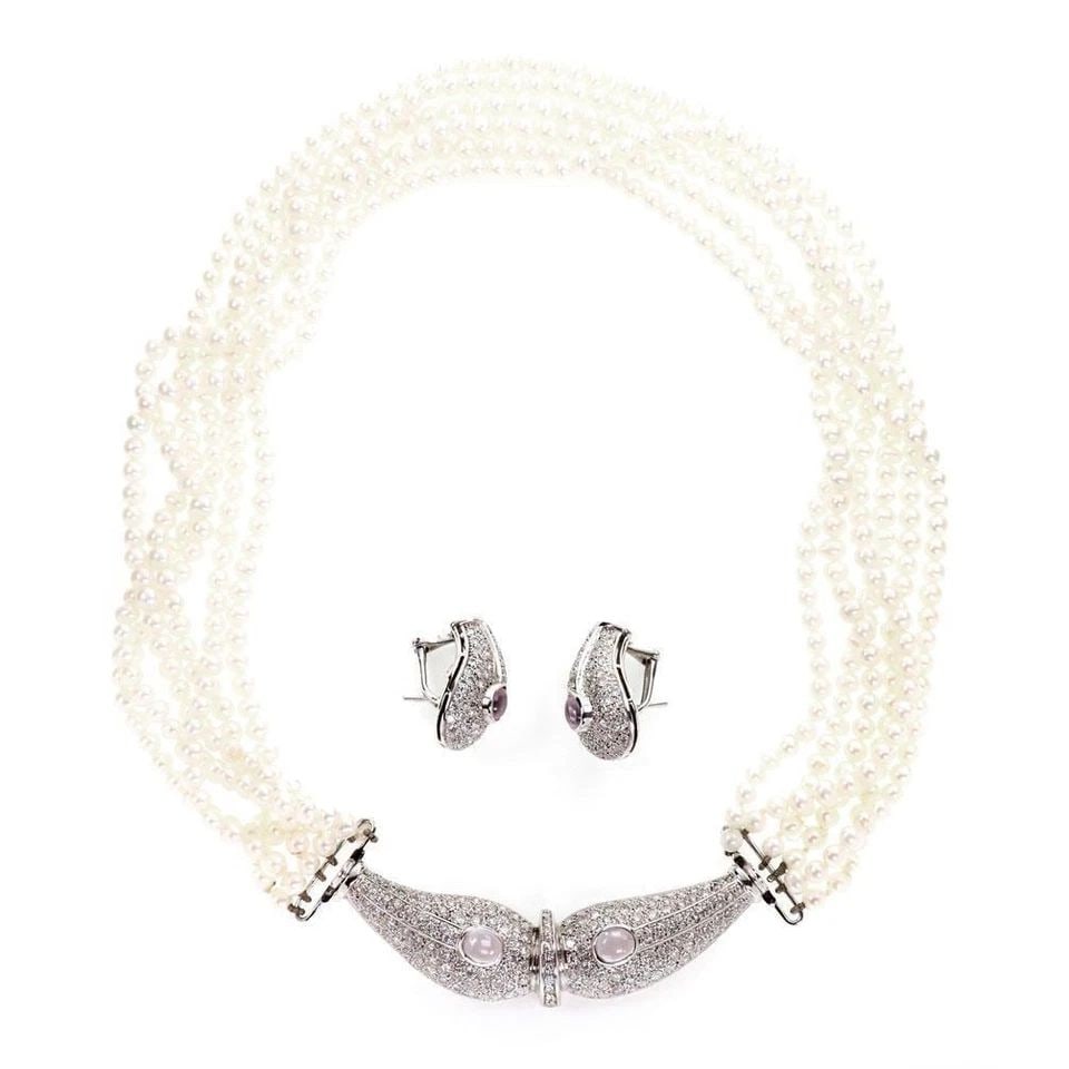 ESTATE 9.50CT DIAMOND GEM 14K GOLD PEARL NECKLACE & EARRING SET LIQUIDATION (1 of 2)