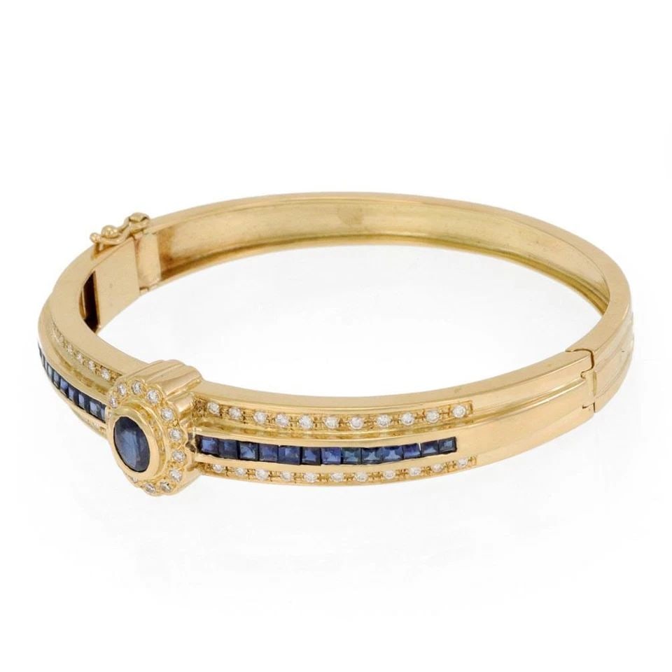 ESTATE 5.5CT DIAMOND SAPPHIRE 18K YELLOW GOLD 9MM WIDE BRACELET LIQUIDATION (1 of 2)