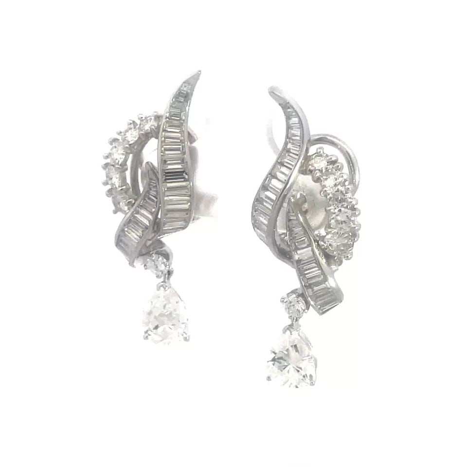 DIAMOND 5.25CT PLATINUM EARRINGS BRIDAL DROP STYLE GOLD POST CLIP BACK (1 of 2)