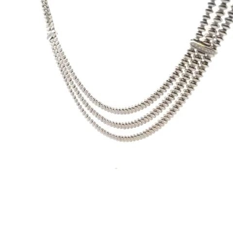 CHIAMPESAN DIAMOND 18K GOLD NECKLACE WHITE TRIPLE ROW COLLAR STYLE: CHIAMPESAN DIAMOND 18K GOLD NECKLACE WHITE TRIPLE ROW COLLAR STYLE This is a stunning necklace by Chiampsean, it is crafted from 18k white gold featuring 3 rows with oval shape high polished chasing b
