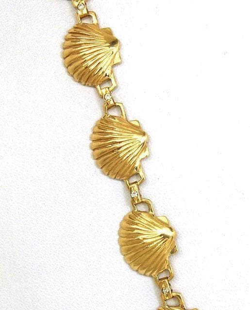 SEA SHELL LINK NECKLACE VINTAGE DIAMOND 14K YELLOW GOLD 70.8GR (1 of 2)