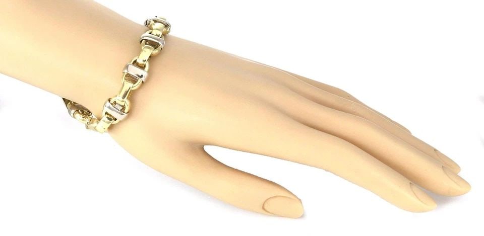 MEN'S 18K TWO TONE GOLD HEFTY MARINER LINK BRACELET 66 GR LIQUIDATION!: MEN'S 18K TWO TONE GOLD HEFTY MARINER LINK BRACELET 66 GR ! Men's 18k Two Tone Gold Hefty Mariner Link Bracelet 66 gr ! Description This is a handsome men's bracelet. It is crafted from 18k yellow and