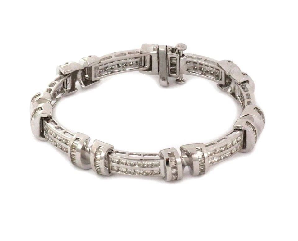 NEW 5.40CT DIAMONDS BRACELET 14K WHITE GOLD BAR LINK: NEW 5.40CT DIAMONDS BRACELET 14K WHITE GOLD BAR LINK New 5.40ct Diamonds 14k White Gold Bar Link Bracelet ! Description This is a new without tag stunning diamond bracelet, it is crafted from 14k whit