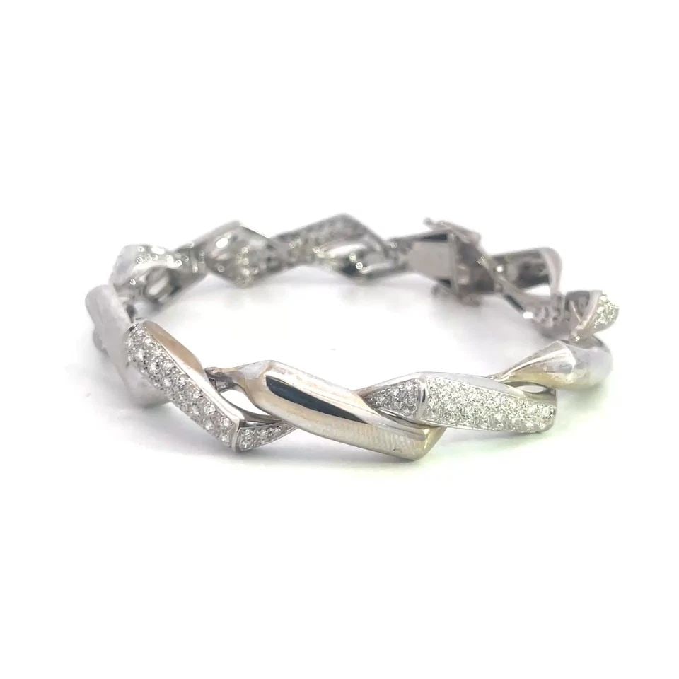 SALVINI DIAMOND GOLD BRACELET 18K WHITE PAVE SET FANCY BAR LINK STYLE (1 of 2)