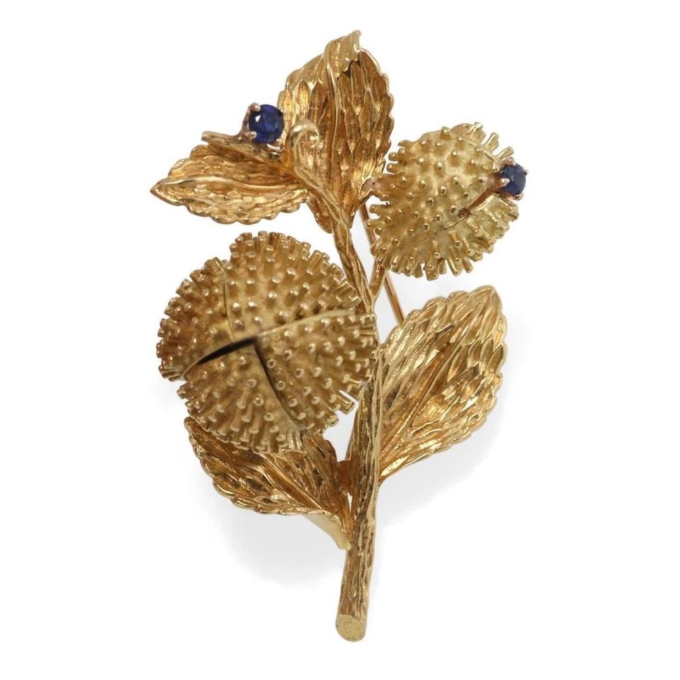TIFFANY & CO. DIAMOND SAPPHIRE 18K GOLD FLORAL MOVABLE BROOCH (1 of 2)