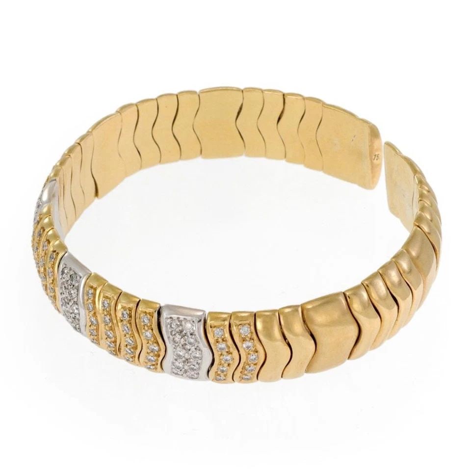 SPIGA STYLE BRACELET DIAMONDS 18K TWO TONE GOLD 12MM WIDE CUFF (1 of 2)