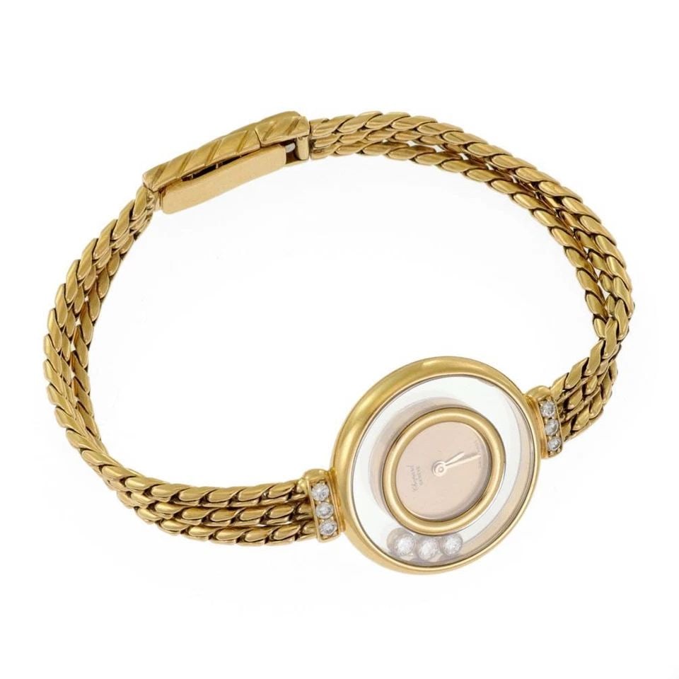 CHOPARD HAPPY DIAMOND 18K YELLOW GOLD 3 CHAIN LADIES WRISTWATCH LIQUIDATION: CHOPARD HAPPY DIAMOND 18K YELLOW GOLD 3 CHAIN LADIES WRISTWATCH Chopard Happy Diamond 18k Yellow Gold 3 Chain Ladies Wristwatch Description This is an authentic ladies quartz wrist watch by Chopard fr