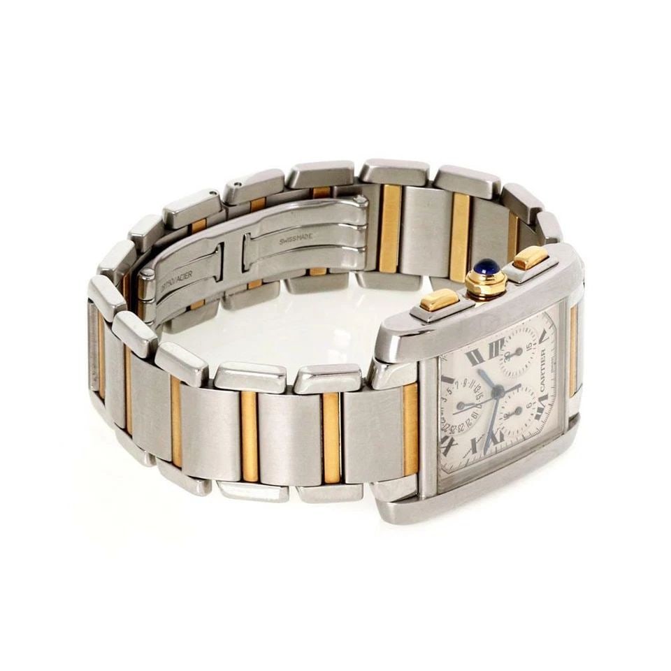 CARTIER TANK FRANCAISE 18K GOLD & STEEL CHRONO MEN'S WATCH 2303 LIQUIDATION: CARTIER TANK FRANCAISE 18K GOLD & STEEL CHRONO MEN'S WATCH 2303 Cartier Tank Francaise 18k Gold & Steel Chrono Men's Watch 2303 Description This is an elite and elegant authentic men's wrist watch by 