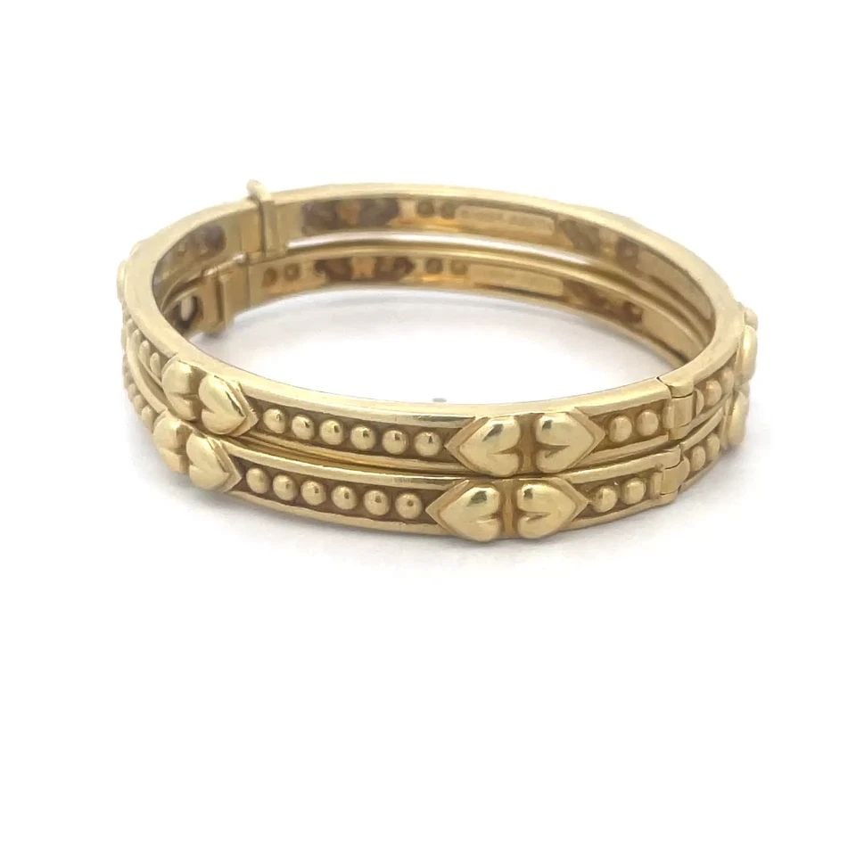 JUDITH RIPKA SET OF 2 GOLD BANGLES 18K YELLOW HEARTS OVAL HINGED STYLE (1 of 2)