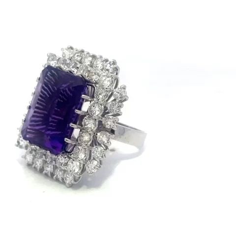 AMETHYST DIAMOND COCKTAIL RING 14K WHITE GOLD LARGE 2 TIER HALO STYLE 18CT (1 of 2)