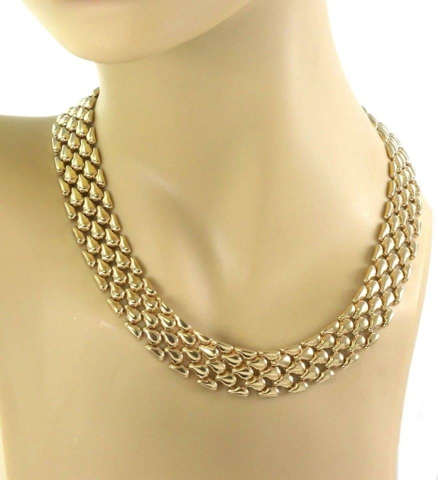 ITALIAN SAPPHIRE 14K NECKLACE YELLOW GOLD WIDE FANCY LINK COLLAR (1 of 2)