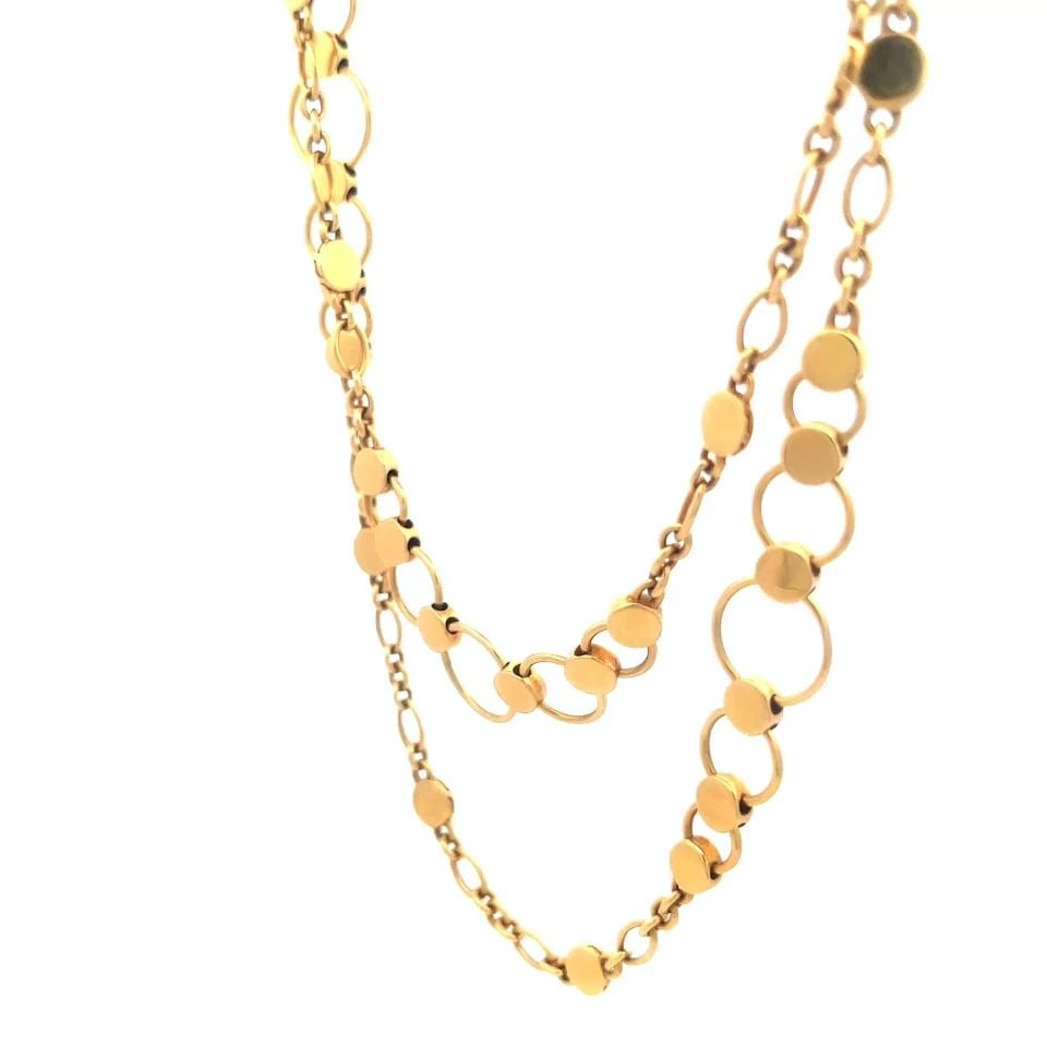 JOHN HARDY LONG GOLD NECKLACE DOT RING LINK 18K YELLOW CHAIN 36" L: JOHN HARDY LONG GOLD NECKLACE DOT RING LINK 18K YELLOW CHAIN 36" L This beautiful authentic long necklace is by John Hardy from the Dot Link Collection featuring a 36 inches long chain with a mixture 