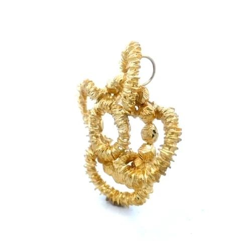LARGE GOLD FLORAL BROOCH/PENDANT 14K YELLOW OPEN ETRUSCAN DESIGN 52 GRAMS: LARGE GOLD FLORAL BROOCH/PENDANT 14K YELLOW OPEN ETRUSCAN DESIGN 52 GRAMS This large textured style brooch or pendant is crafted from 18k yellow gold featuring a curled open style four petals floral d