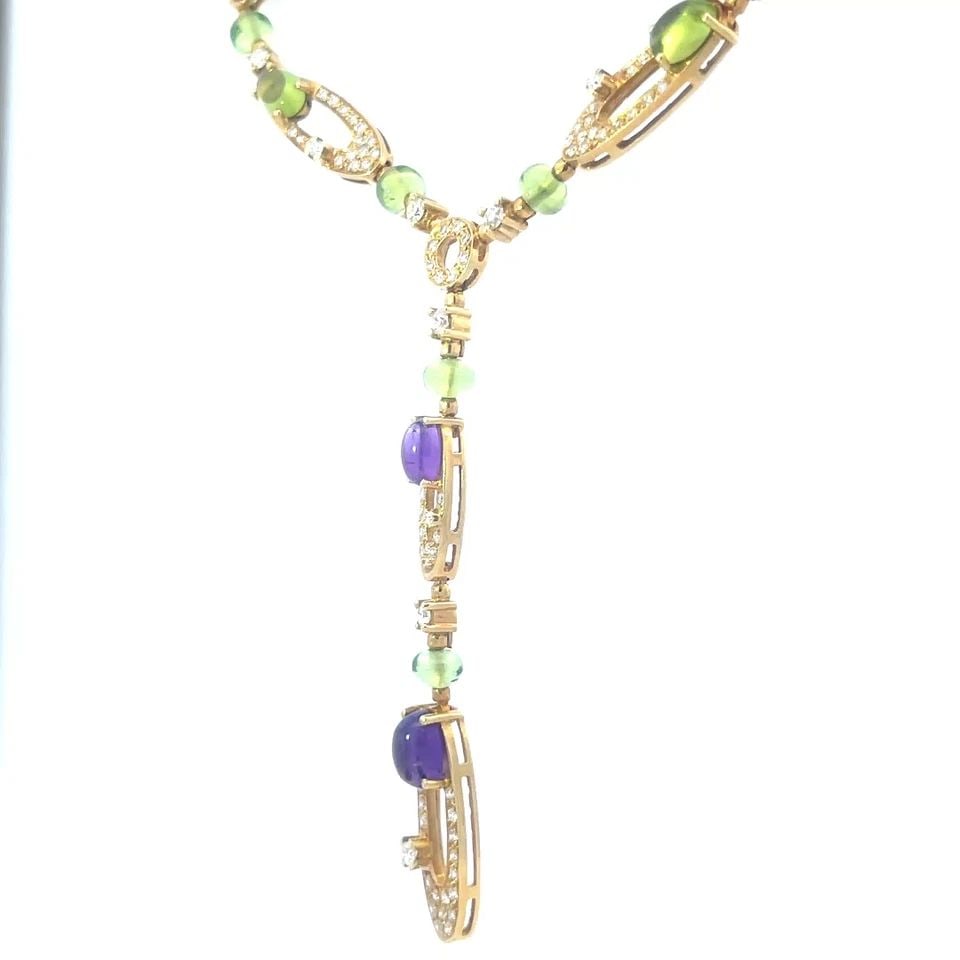 DIAMOND & GEMS GOLD EARRINGS NECKLACE SET 18K YELLOW MARQUISE LINK DANGLING (1 of 2)