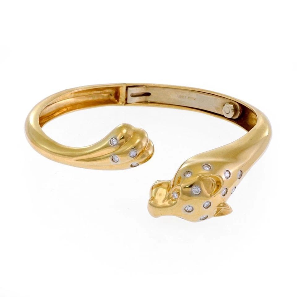 4525 DIAMOND 18K YELLOW GOLD PANTHER BYPASS FLEX CUFF BANGLE - LIQUIDATION (1 of 2)