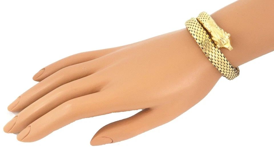 SNAKE BRACELET 18K YELLOW GOLD MESH WRAP CORLETTO VINTAGE (1 of 2)