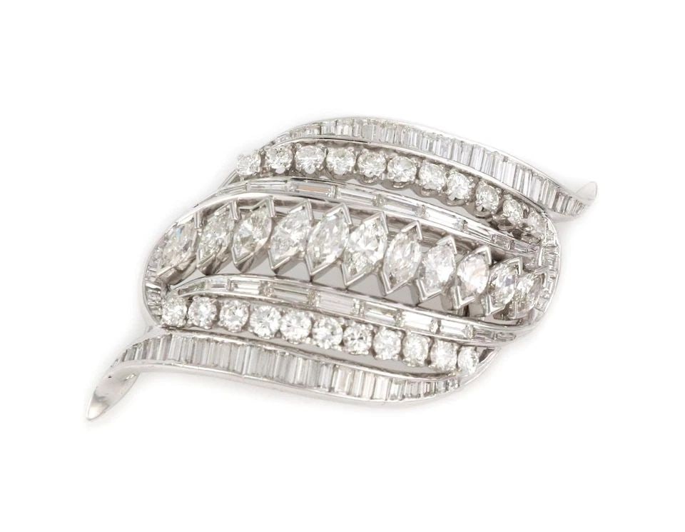 DIAMOND PLATINUM PEARL NECKLACE BROOCH 4 CARAT (1 of 2)