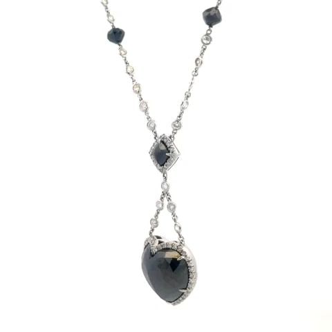 HEMATITE 18K GOLD HEART PENDANT DIAMOND HALO BEAD NECKLACE UNIQUE UNUSUAL (1 of 2)