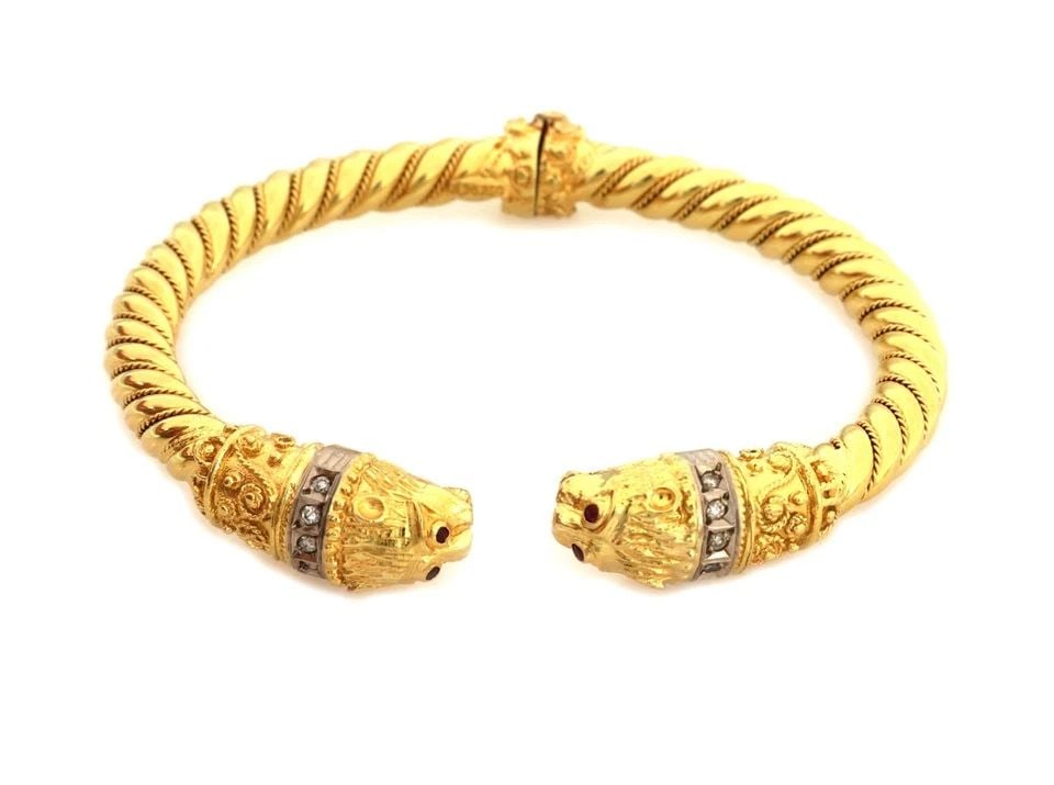 DIAMOND RUBY LION BRACELET 18K GOLD DOUBLE GRIFFIN/ HEAD CUFF (1 of 2)