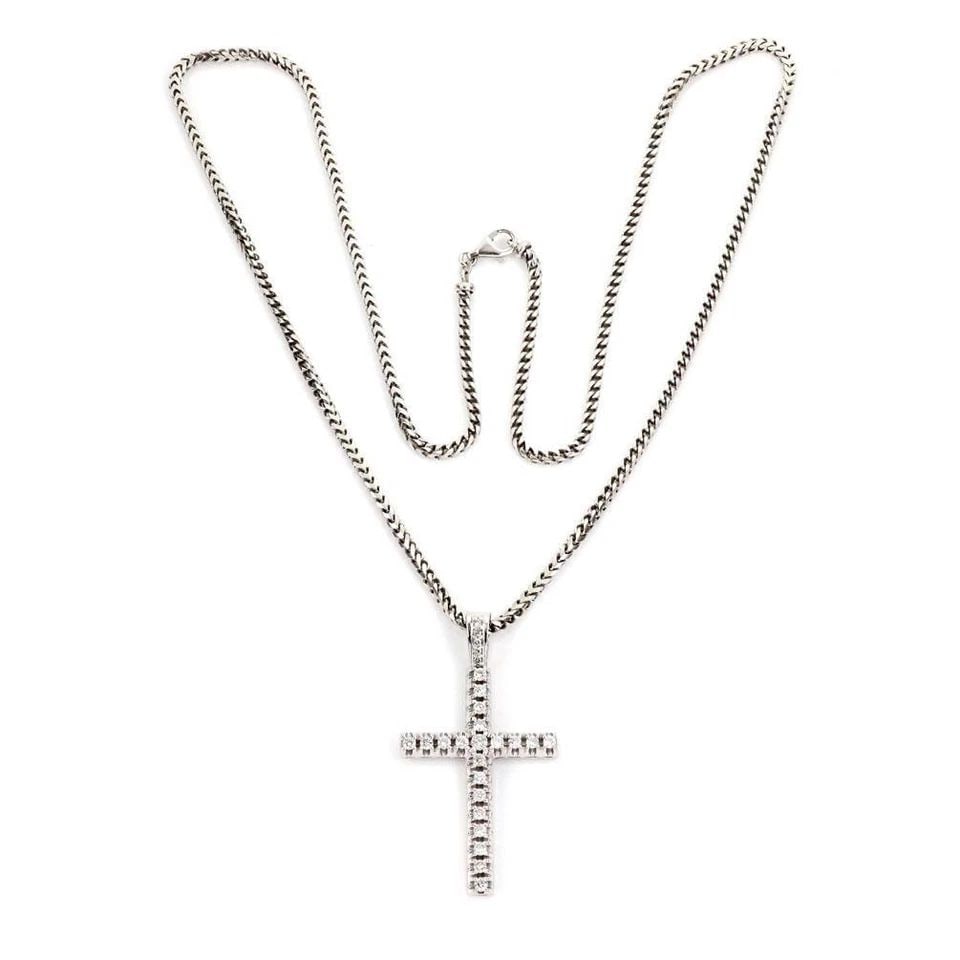 1.50CT DIAMOND 14K WHITE GOLD MEN'S CROSS PENDANT & CHAIN 30"LONG LIQUIDATION: 1.50CT DIAMOND 14K WHITE GOLD MEN'S CROSS PENDANT & CHAIN 30"LONG 1.50ct Diamond 14k White Gold Men's Cross Pendant & Chain 30"Long Description This is a vintage large Cross pendant and chain. It is c