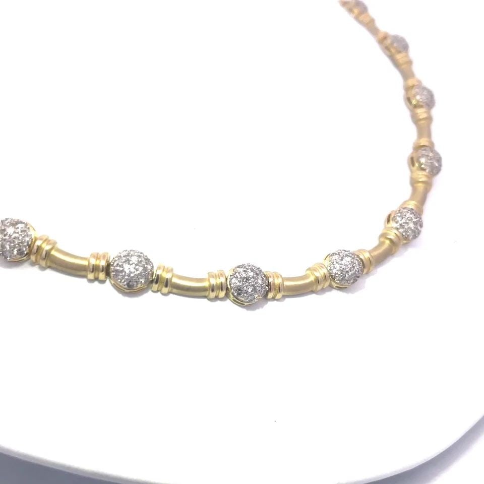 DIAMOND 3CT GOLD NECKLACE 14K TWO TONE PAVE SET DOME & BAR LINKS: Elevate your jewelry collection with this exquisite diamond gold necklace, a sophisticated choice for those special moments. Crafted in 14k two-tone gold, this necklace features a stunning array of pa