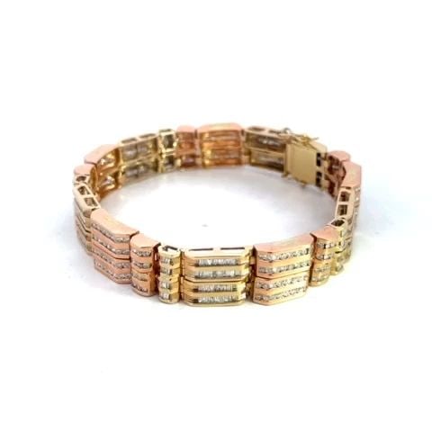 DIAMOND GOLD MEN'S BRACELET 7CTS YELLOW & ROSE COLOR 10K 5 ROW SET (1 of 2)