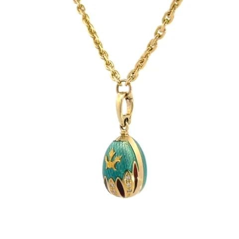 FABERGE DIAMOND EGG PENDANT NECKLACE 18K YELLOW GOLD GUILLOCHE ENAMEL (1 of 2)