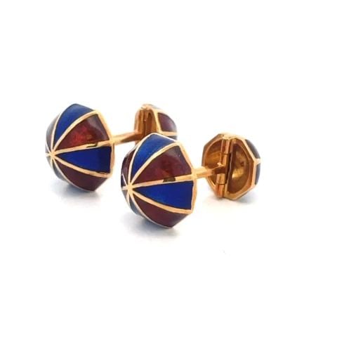 DAVID WEBB ENAMEL UMBRELLA CUFFLINKS 18K ROSE GOLD W/BOX (1 of 2)