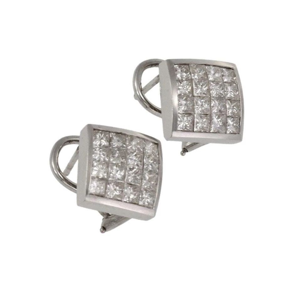 STUNNING 3.20CT PRINCESS CUT DIAMONDS 18K GOLD EARRINGS LIQUIDATION (1 of 2)