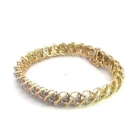 DIAMOND GOLD S LINK BRACELET 5CT 14K TWO TONE WIDE SLANT DESIGN 5 CARATS (1 of 2)