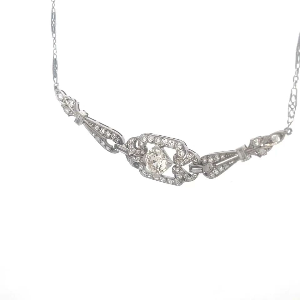 ART DECO DIAMOND PLATINUM NECKLACE FANCY CENTERPIECE FILIGREE CHAIN (1 of 2)