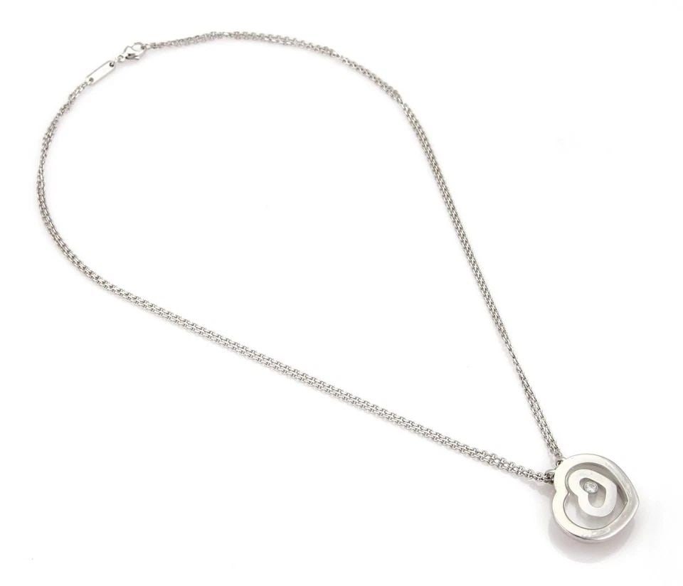 CHOPARD HAPPY SPIRIT NECKLACE 1 FLOATING DIAMOND 18K WHITE GOLD HEART PENDANT (1 of 2)