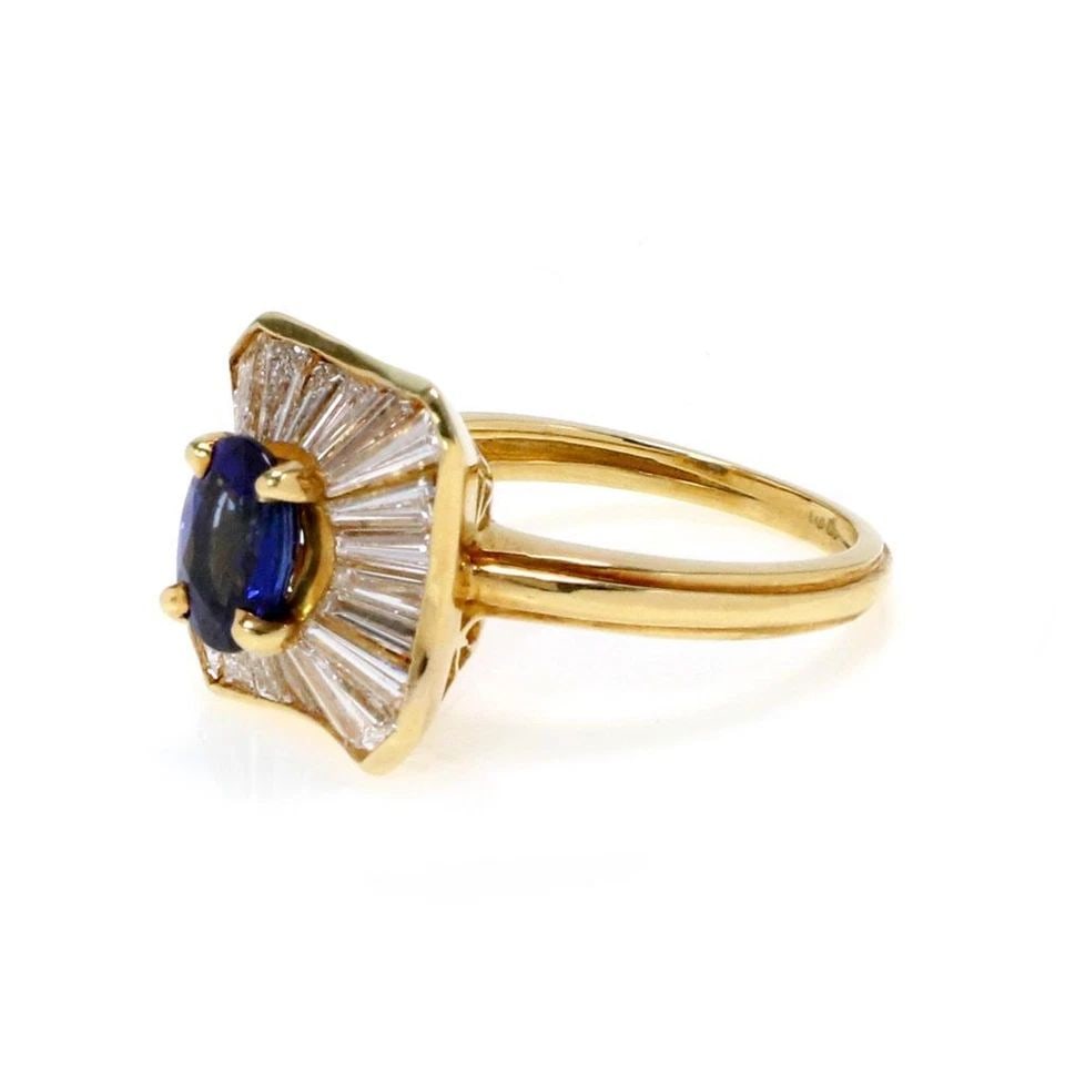 18K YELLOW GOLD 2.70CT DIAMOND & SAPPHIRE BALLERINA RING: 18K YELLOW GOLD 2.70CT DIAMOND & SAPPHIRE BALLERINA RING 18k Yellow Gold 2.70ct Diamond & Sapphire Ballerina Ring ! Description This elegant cocktail ring is crafted from 18k yellow gold featuring an 