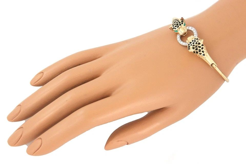 VINTAGE DIAMOND 14K GOLD 2 PANTHER HEAD DOOR KNOCKER BRACELET - LIQUIDATION (1 of 2)