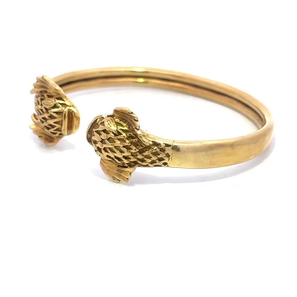 LALAOUNIS GOLD BRACELET 18K YELLOW DOUBLE FISH HEAD CUFF STYLE FLEX BAND (1 of 2)