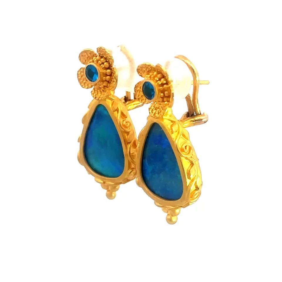 7320 CAROLYN TYLER GOLD GEMSTONE EARRINGS 22K YELLOW FLORAL POST CLIP STYLE (1 of 2)