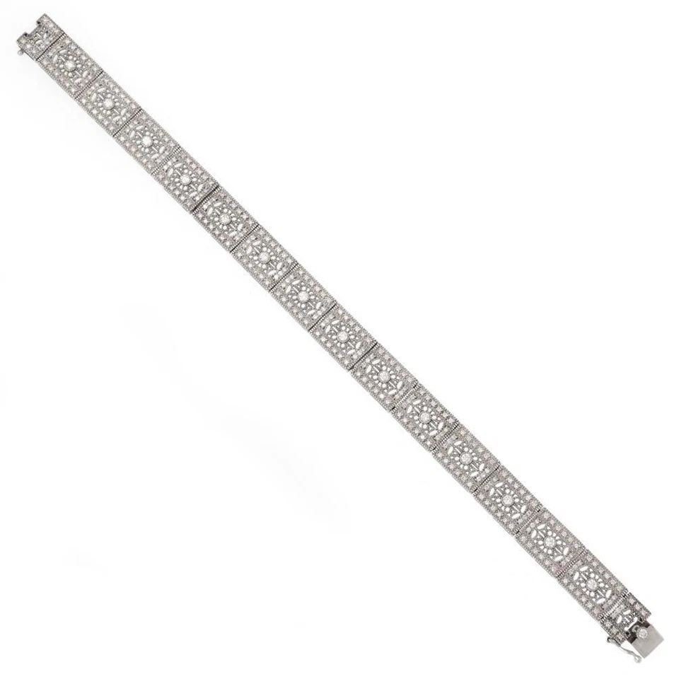 14K GOLD 3 CARAT DIAMOND RECTANGLE LINK 9MM WIDE FILIGREE BRACELET LIQUIDATION (1 of 2)