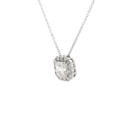 RADIANT CUT DIAMOND PENDANT 1.17CT HALO 14K WHITE GOLD NECKLACE NEW: RADIANT CUT DIAMOND PENDANT 1.17CT HALO 14K WHITE GOLD NECKLACE NEW This is a brand-new diamond pendant and chain necklace, it is 14k white gold octagon shape pendant with a gorgeous radiant cut diamo