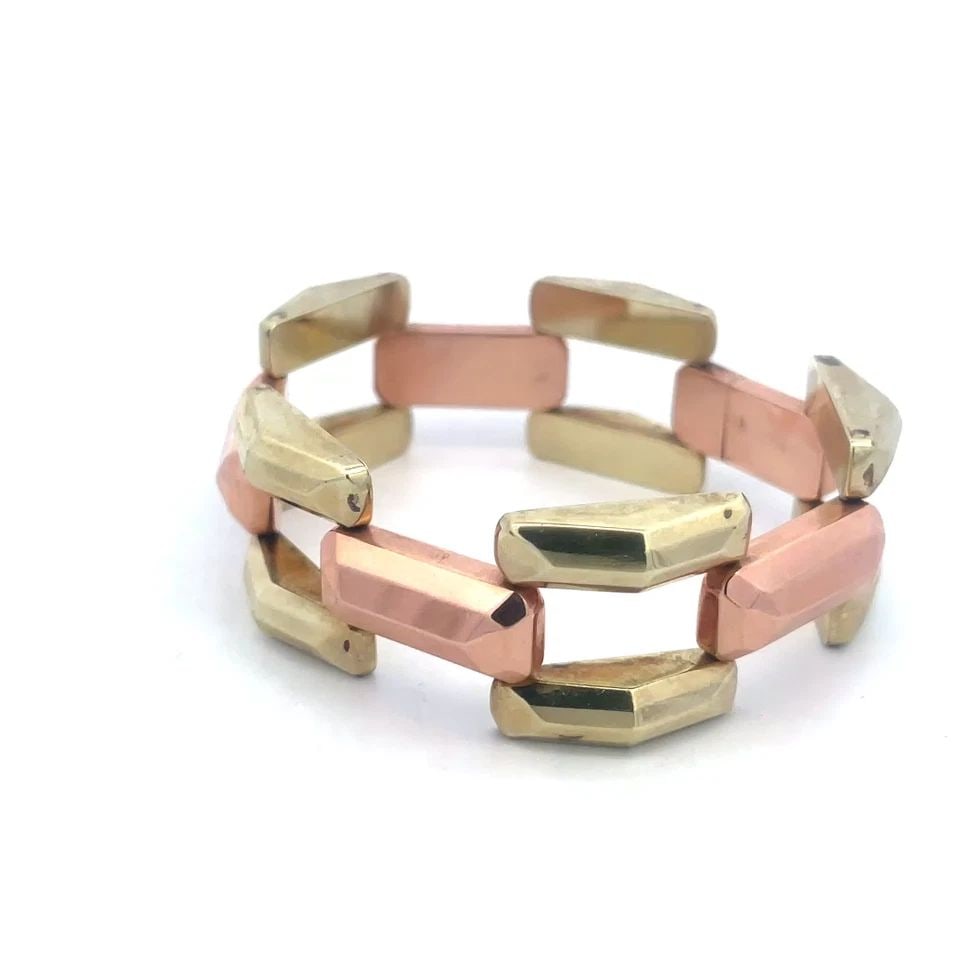 RETRO 14K GOLD BRACELET YELLOW AND ROSE OPEN STYLE BAR LINKS (1 of 2)