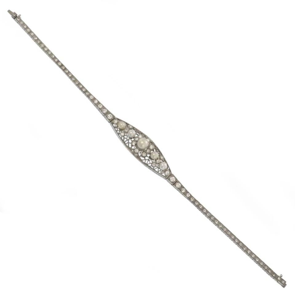 PLATINUM BRACELET DIAMOND PEARL ART DECO BELLE EPOQUE 1.50CT ANTIQUE (1 of 2)
