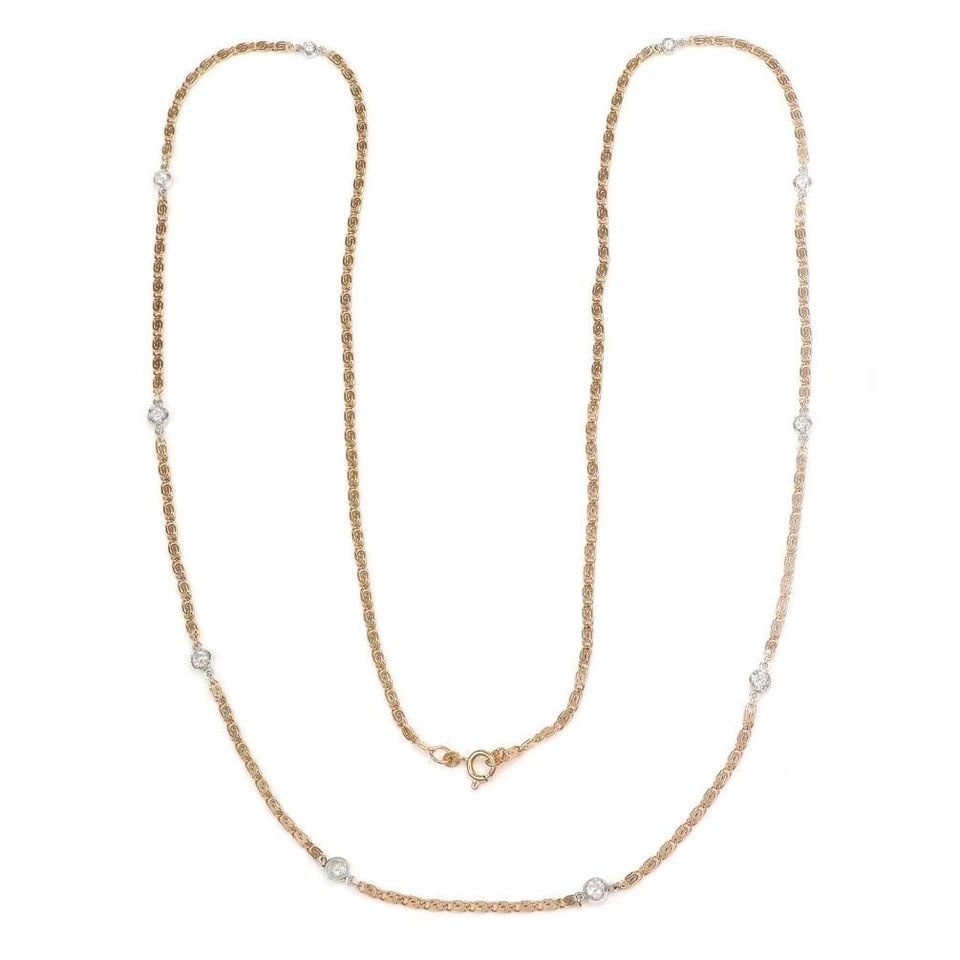 1.25CT DIAMOND BY THE YARD 14K TWO TONE GOLD SCROLL LINK CHAIN 36.5" LIQUIDATION (1 of 2)