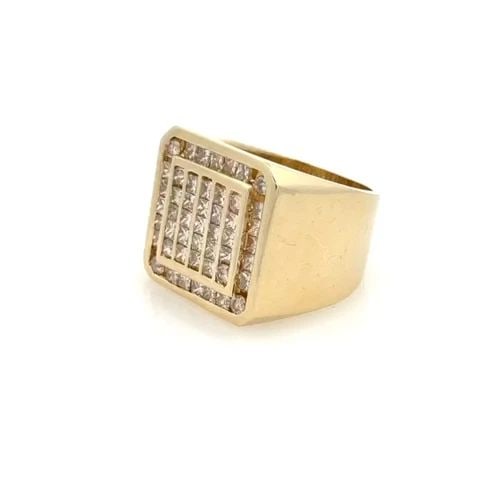 DOUBLE SQUARE TOP 4CT NATURAL DIAMOND 14K GOLD HEAVY MEN'S RING SIZE 11 (1 of 2)