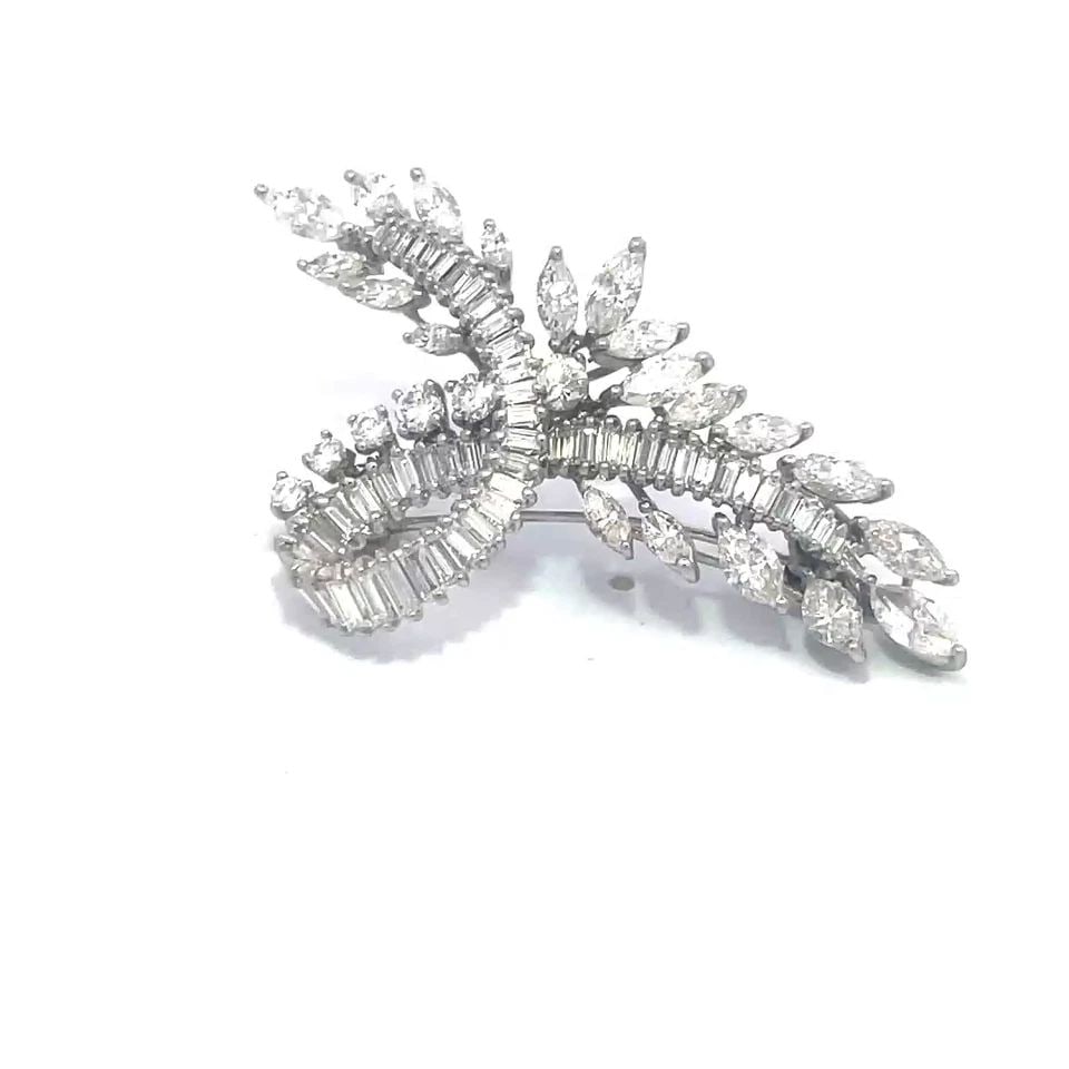 DIAMOND GOLD BROOCH 13K-14K WHITE LONG LEAF STEM LOOP STYLE (1 of 2)