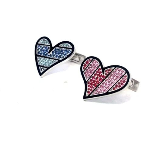 ROMERO BRITTO GOLD HEART CUFFLINKS 18K WHITE ENAMEL WHALE BACK WITH GEMS (1 of 2)