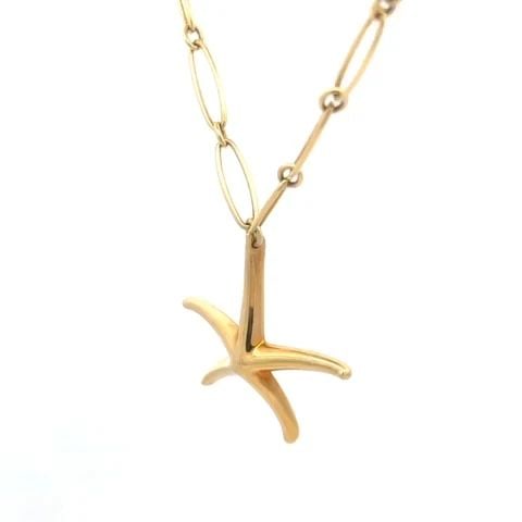 TIFFANY & CO. PERETTI STARFISH GOLD NECKLACE 18K YELLOW OVAL LINK CHAIN: TIFFANY & CO. PERETTI STARFISH GOLD NECKLACE 18K YELLOW OVAL LINK CHAIN This is a lovely authentic necklace from Tiffany & Co. by designer Elsa Peretti from her Starfish Collection. It is crafted from