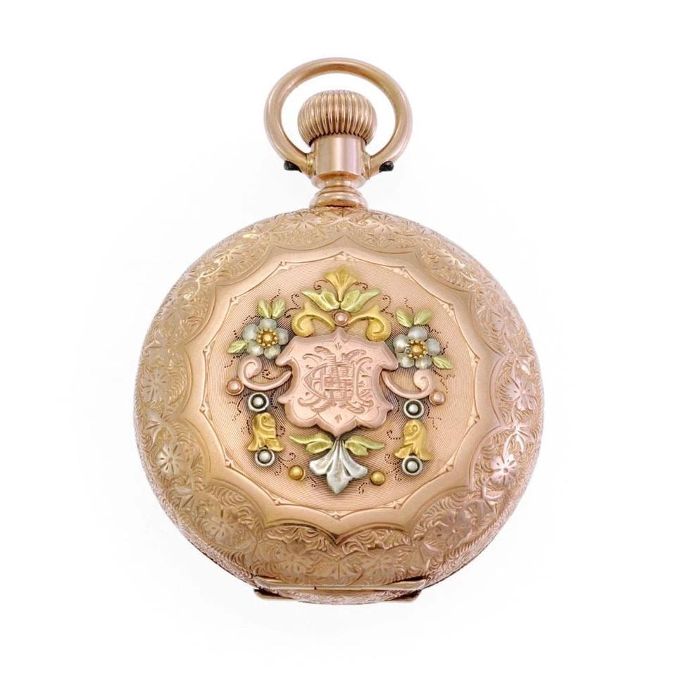 VINTAGE WALTHAM 14K TRICOLOR GOLD FULL HUNTER POCKET WATCH (1 of 2)