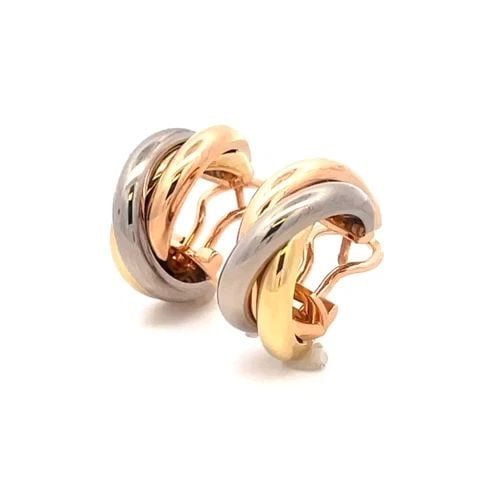 CARTIER TRINITY GOLD HUGGIE EARRINGS 18K TRICOLOR POST CLIP CROSSOVER CERT (1 of 2)