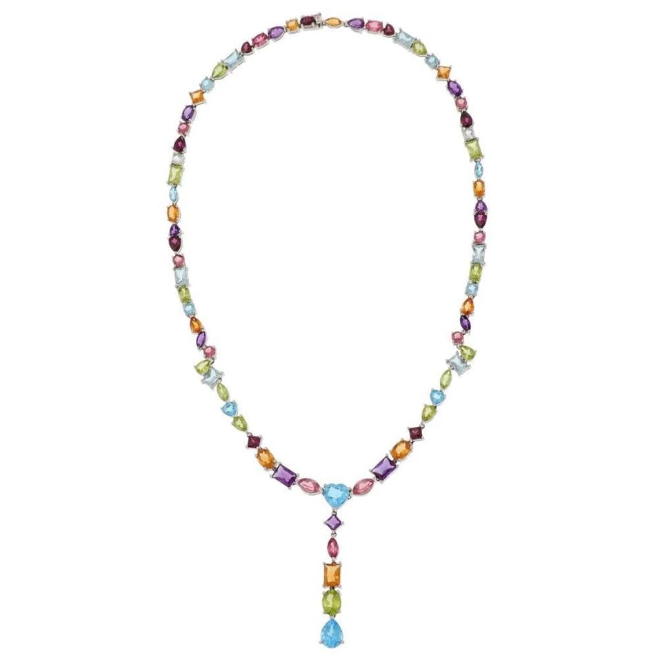 ESTATE 35 CARATS MULTICOLOR GEMS 14K WHITE GOLD NECKLACE LIQUIDATION!: ESTATE 35 CARATS MULTICOLOR GEMS 14K WHITE GOLD NECKLACE ! Estate 35 Carats Multicolor Gems 14k White Gold Necklace ! Description This beautiful necklace is crafted from 14k white gold with a polished