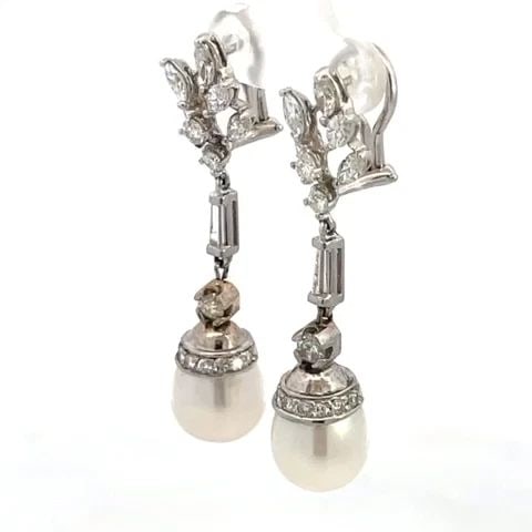 DIAMOND PEARLS DANGLE EARRINGS 1.80CT 13K WHITE GOLD (1 of 2)